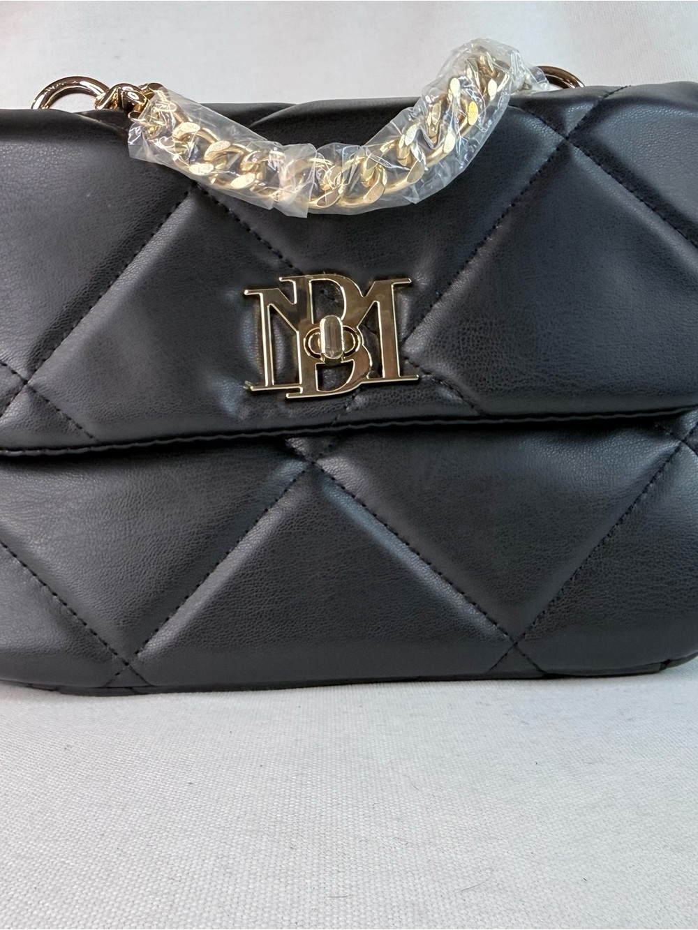 Badgley Mischka Black Quilted Chain Shoulder Bag with Gold Hardware New
